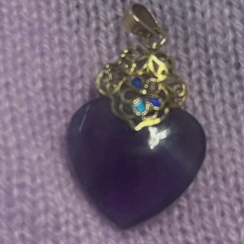 18K Gold Ametyst Heart Pendant Necklace